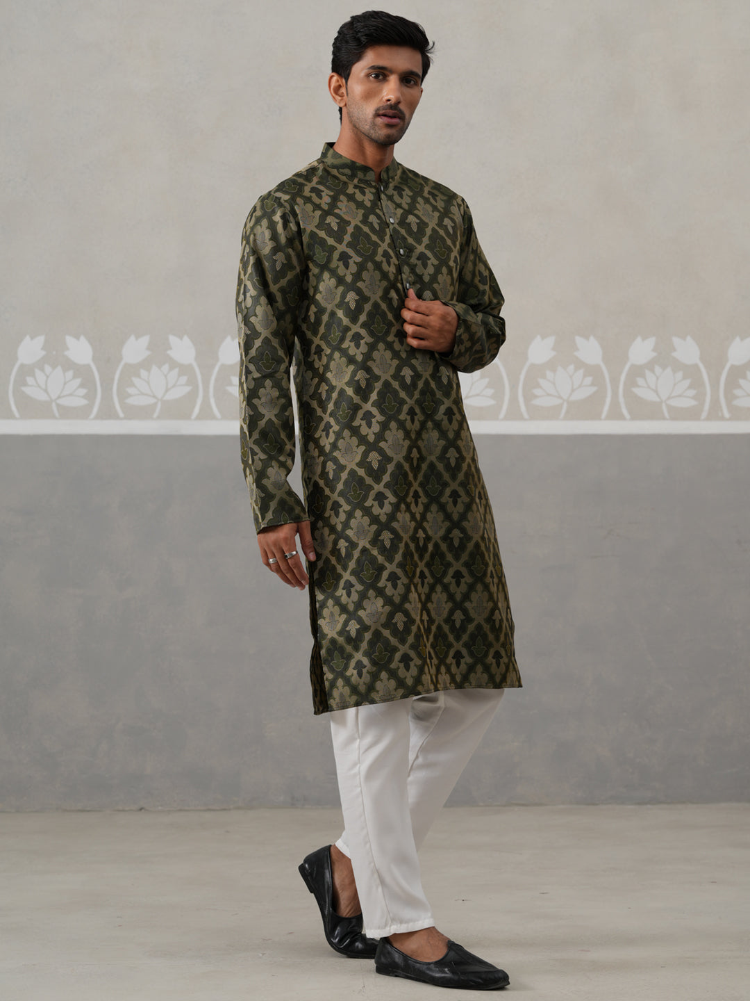Silk Blend Woven Design Kurta Pyjama Set