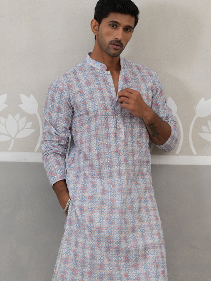 Printed And Embroidered Kurta Pyjama Set.