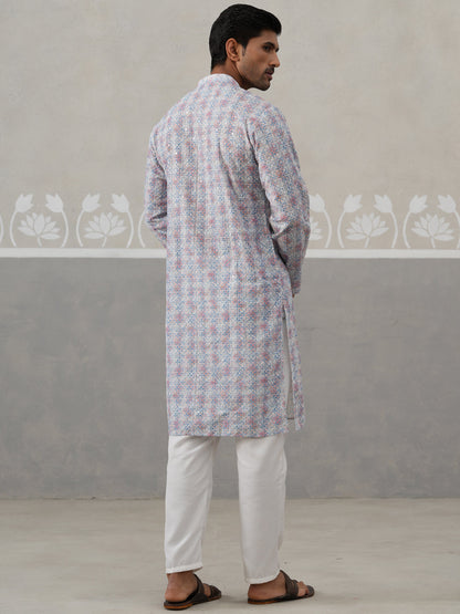 Printed And Embroidered Kurta Pyjama Set.