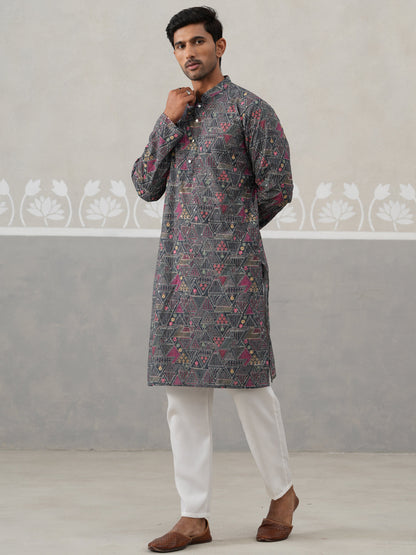 Printed And Embroidered Kurta Pyjama Set.