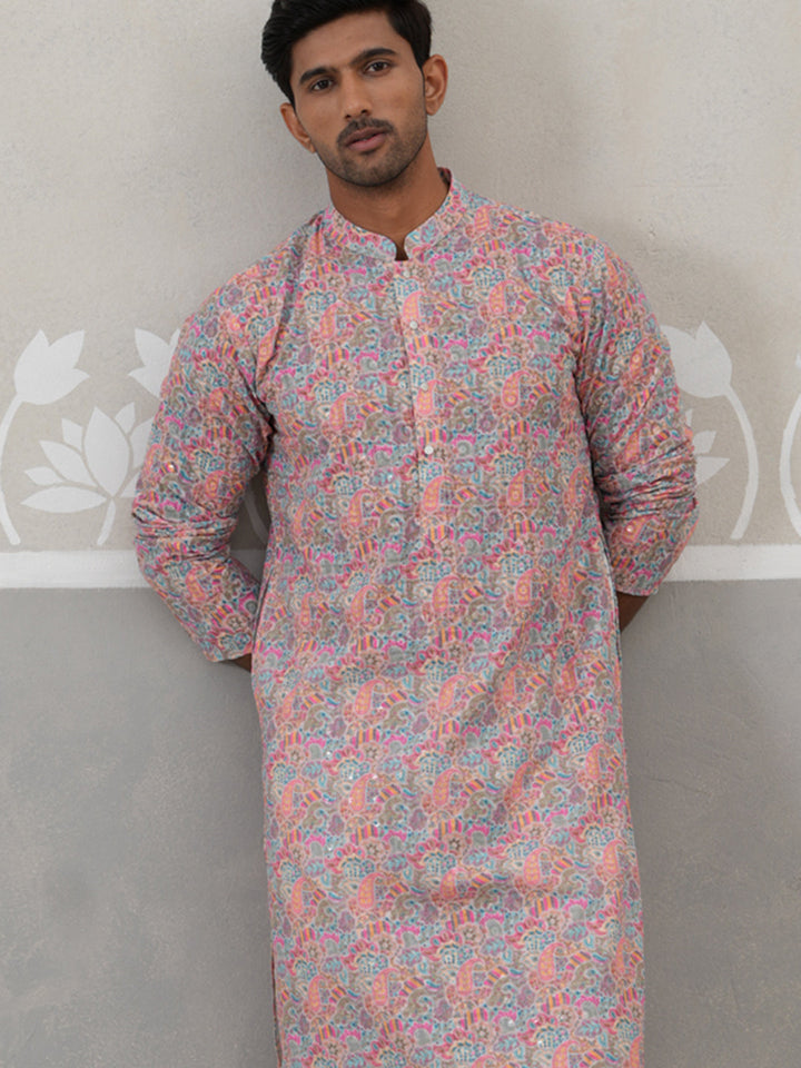 Printed And Embroidered Kurta Pyjama Set.