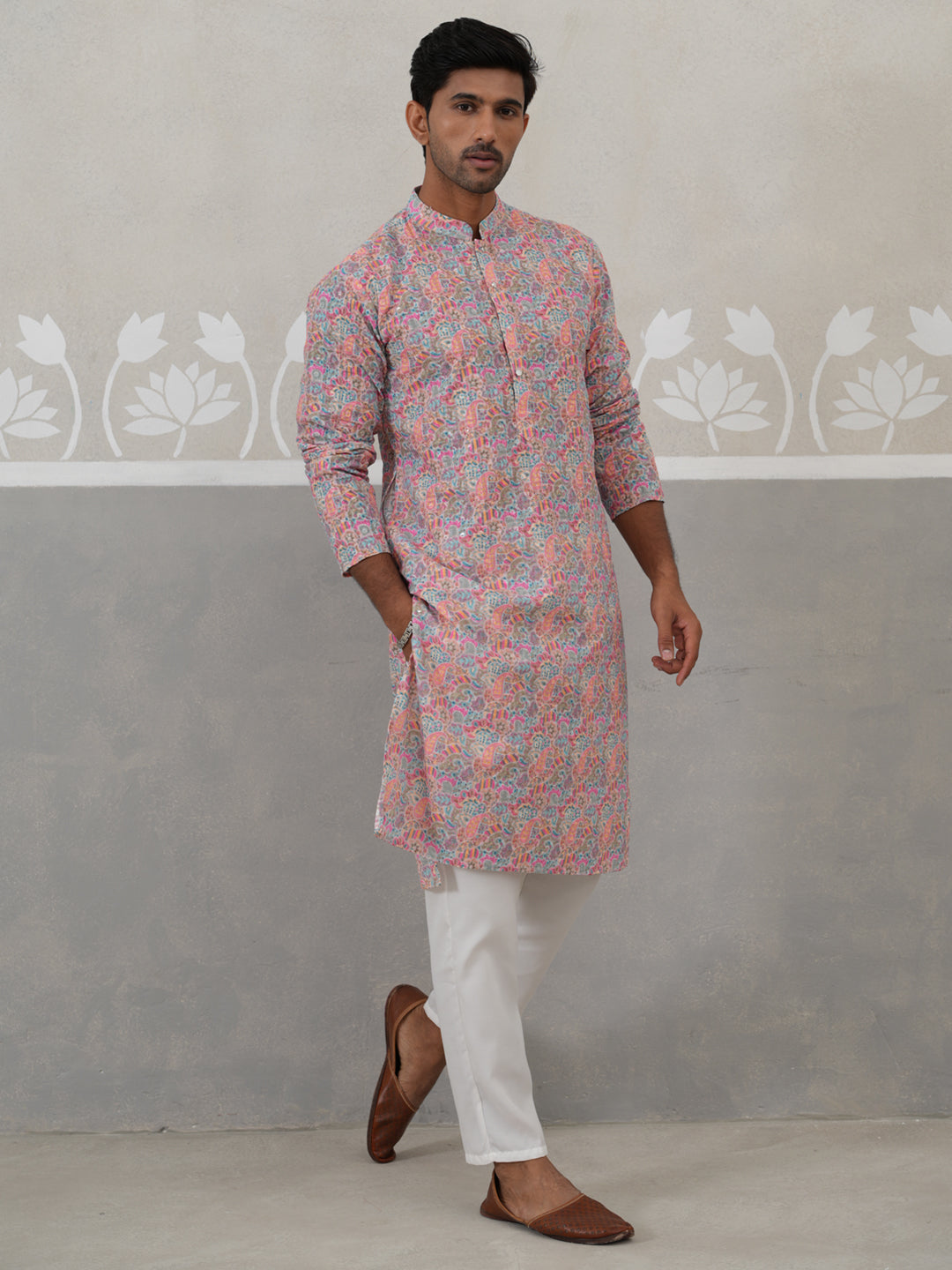 Printed And Embroidered Kurta Pyjama Set.