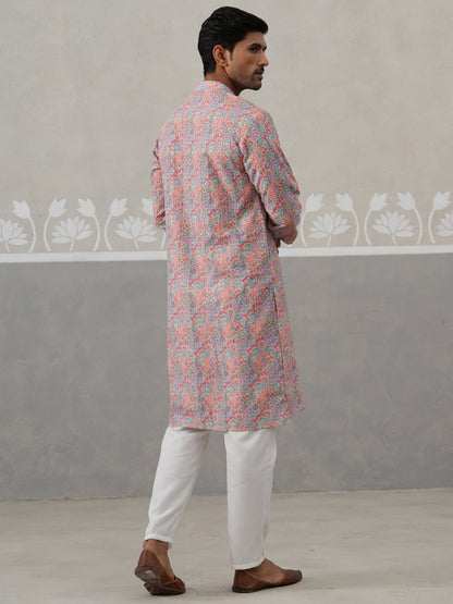 Printed And Embroidered Kurta Pyjama Set.