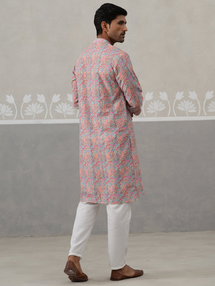 Printed And Embroidered Kurta Pyjama Set.
