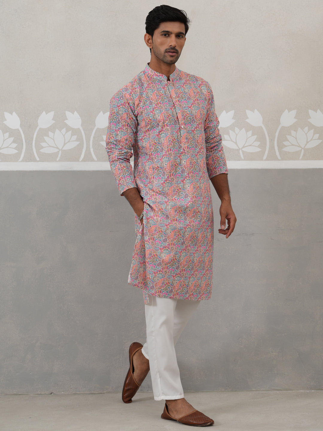 Printed And Embroidered Kurta Pyjama Set.