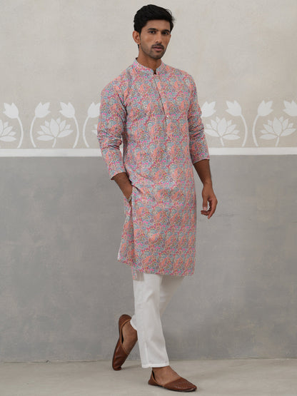 Printed And Embroidered Kurta Pyjama Set.