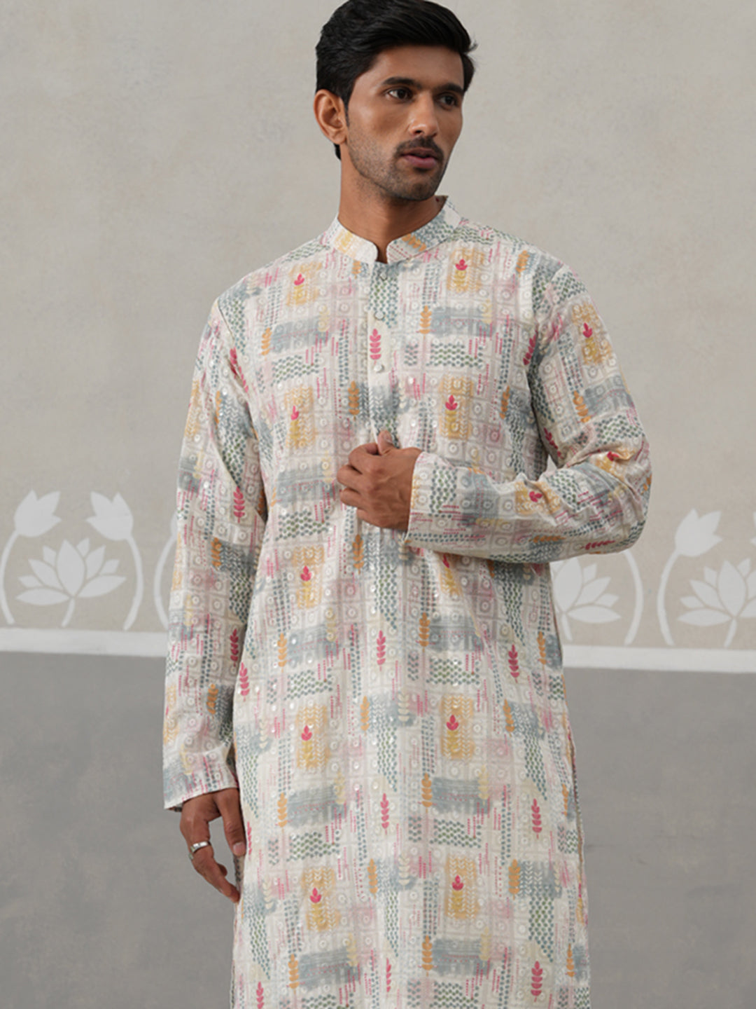 Printed And Embroidered Kurta Pyjama Set.
