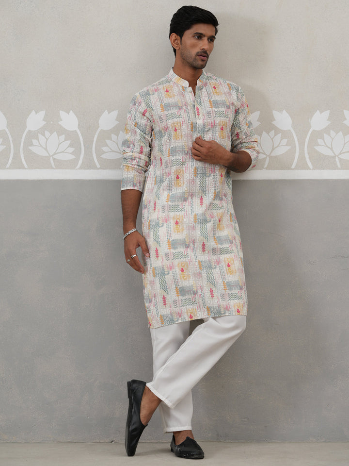 Printed And Embroidered Kurta Pyjama Set.