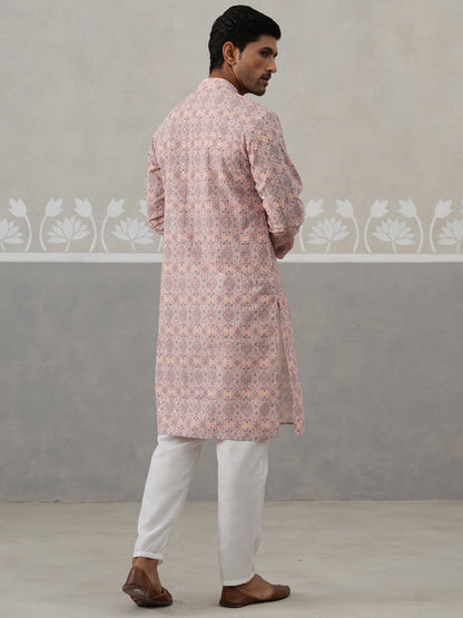 Printed And Embroidered Kurta Pyjama Set.