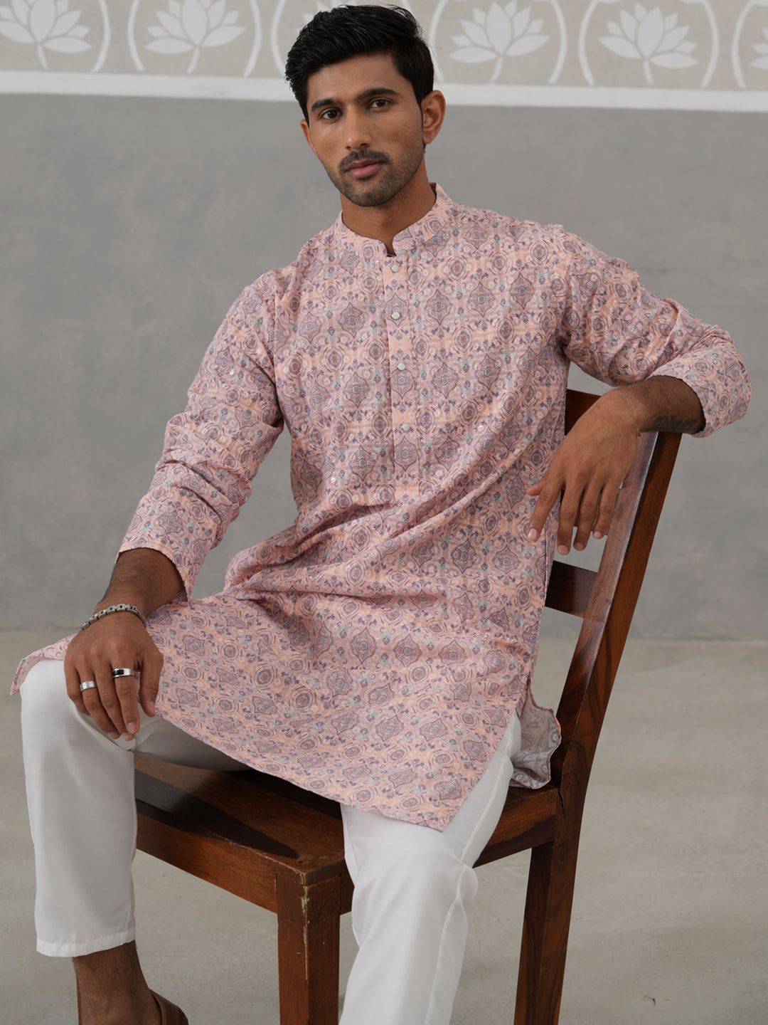 Printed And Embroidered Kurta Pyjama Set.