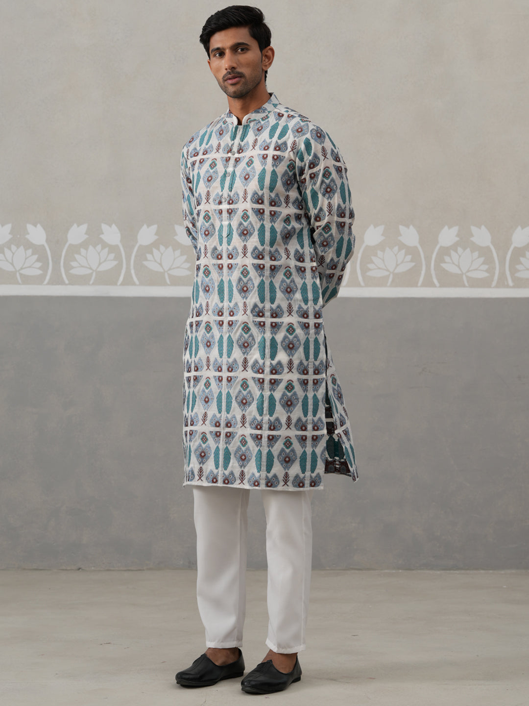 Silk Blend Woven Design Kurta Pyjama Set