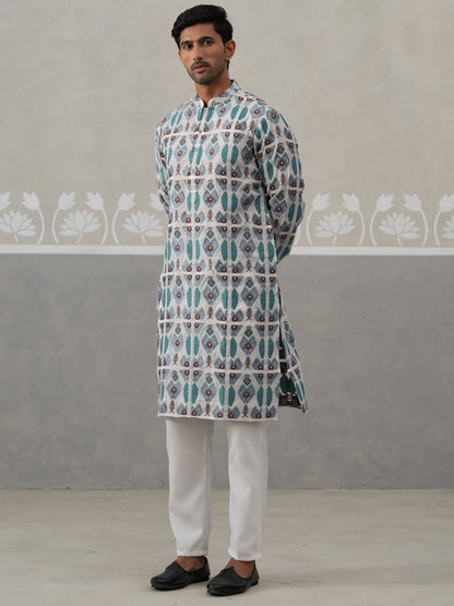 Silk Blend Woven Design Kurta Pyjama Set
