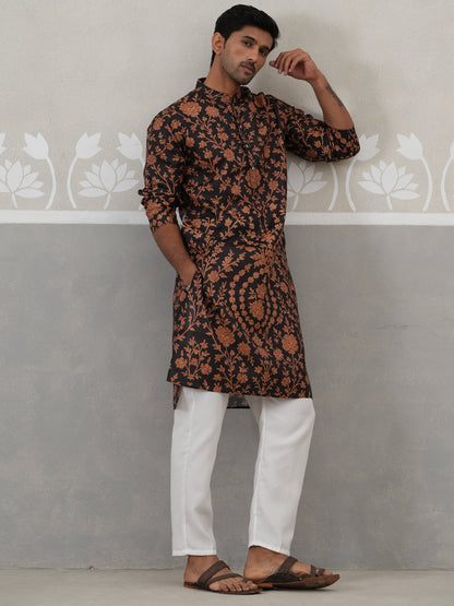 Floral Printed Cotton Kurta Pyjama For Men