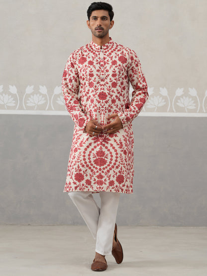 Floral Printed Cotton Kurta Pyjama For Men