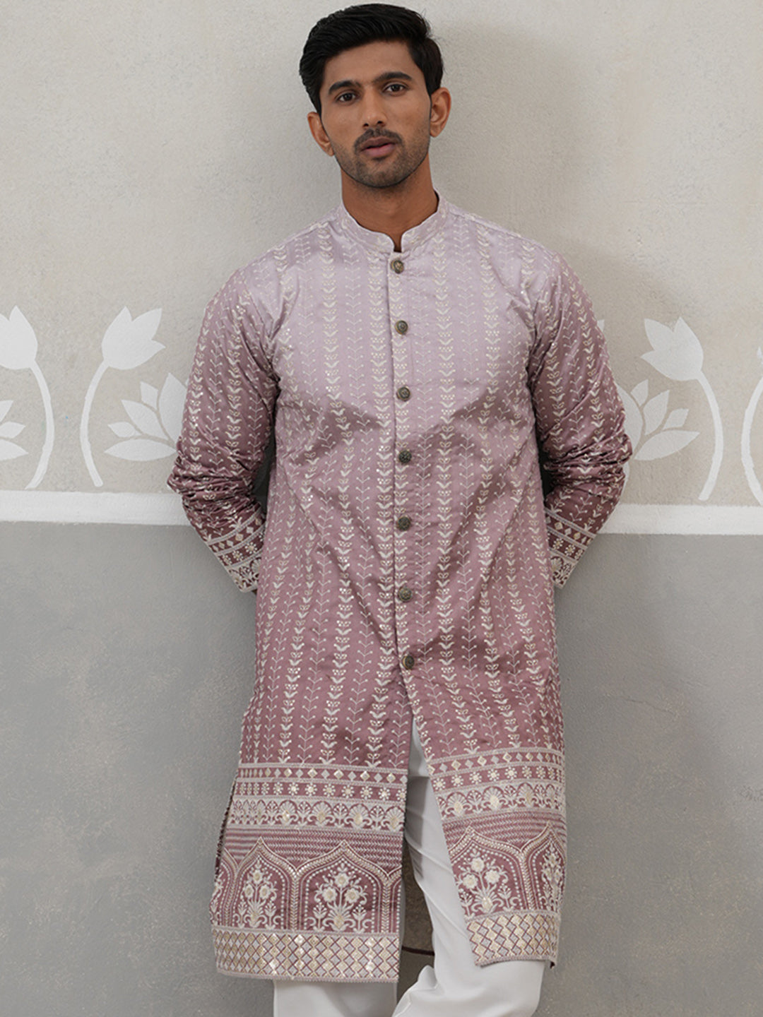 Designer Embroidery Silk Blend Kurta Pyjama For Men