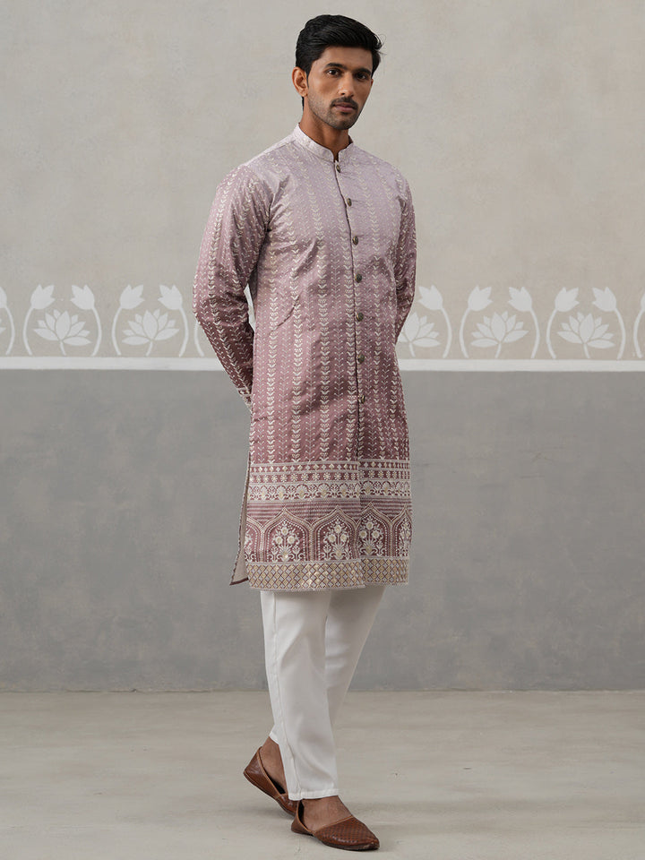 Designer Embroidery Silk Blend Kurta Pyjama For Men