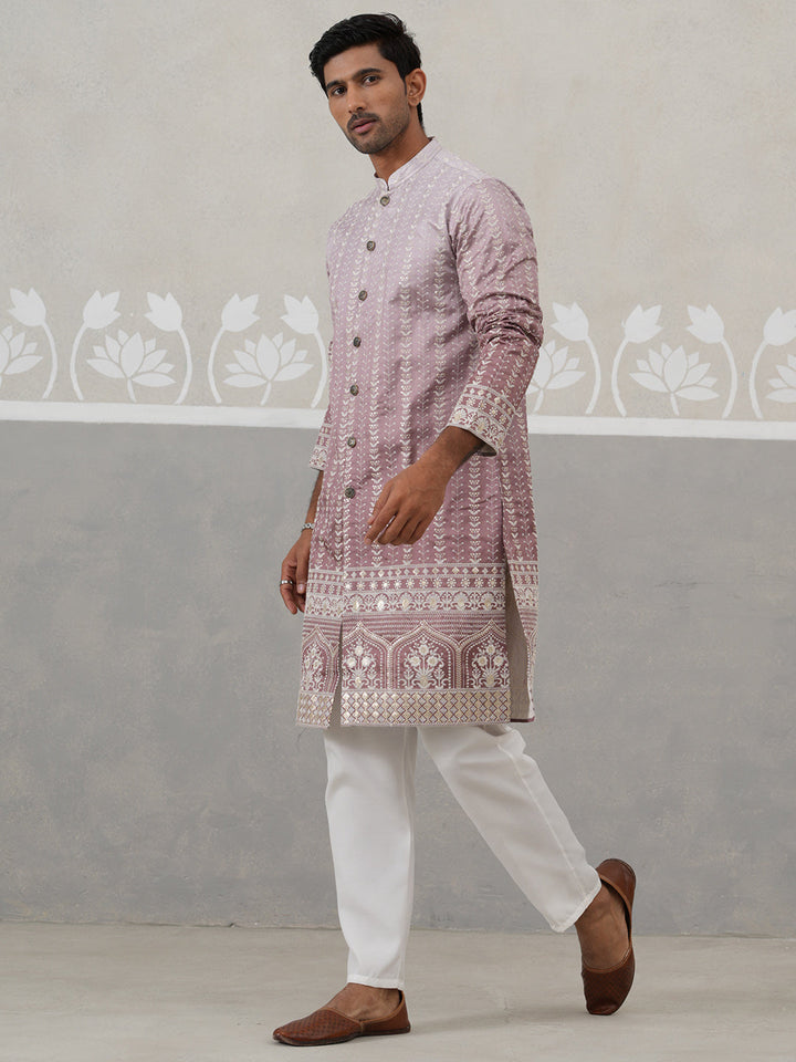 Designer Embroidery Silk Blend Kurta Pyjama For Men