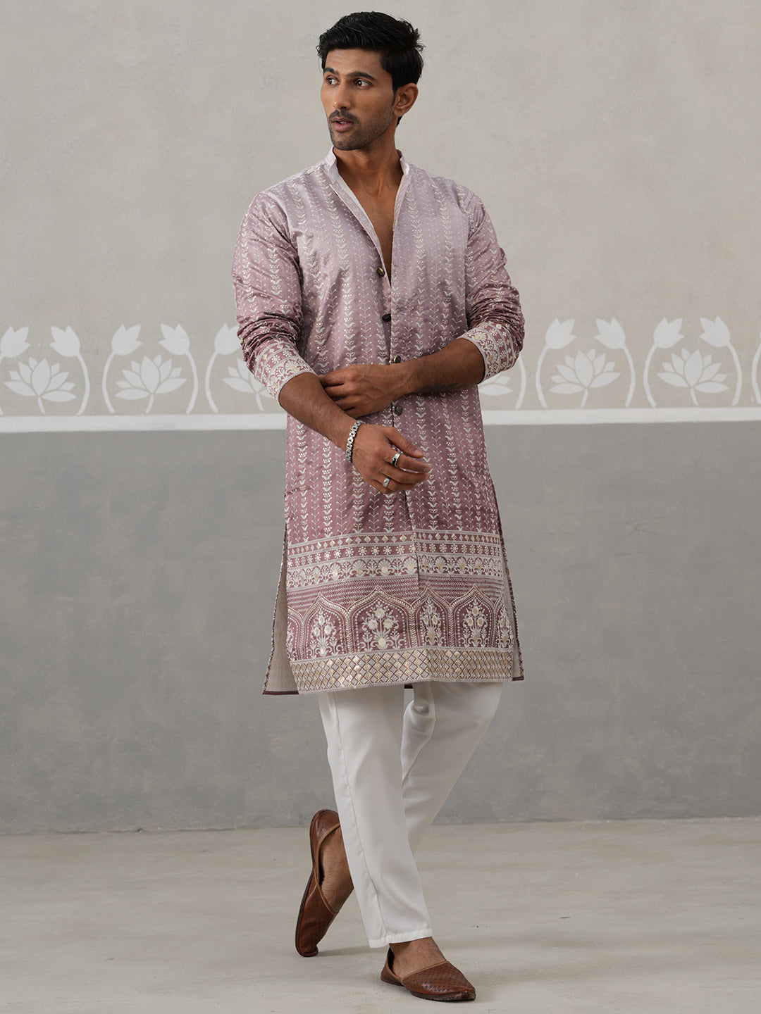 Designer Embroidery Silk Blend Kurta Pyjama For Men