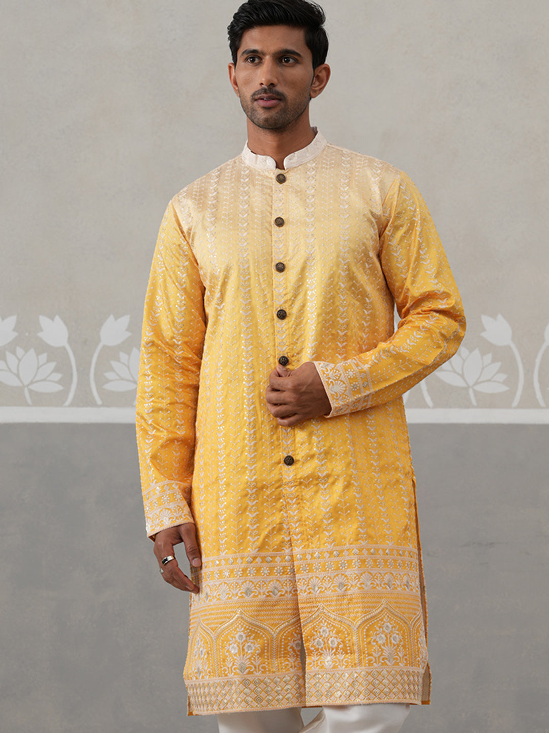 Designer Embroidery Silk Blend Kurta Pyjama For Men