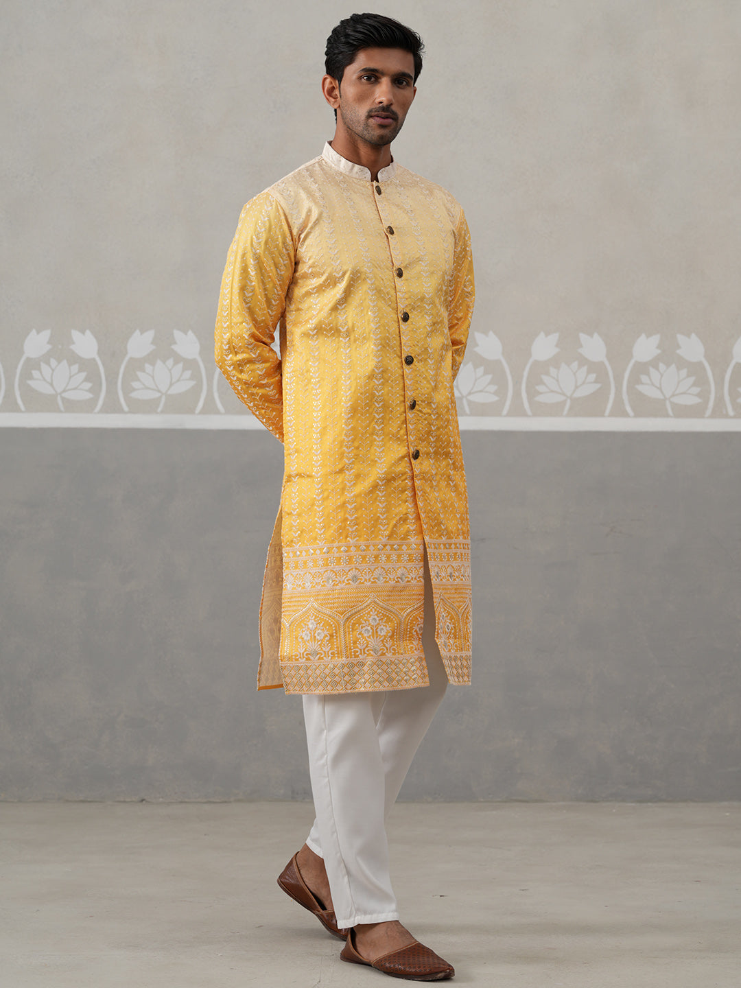 Designer Embroidery Silk Blend Kurta Pyjama For Men
