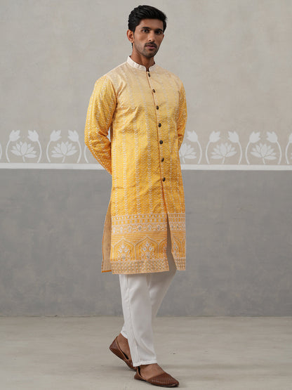 Designer Embroidery Silk Blend Kurta Pyjama For Men