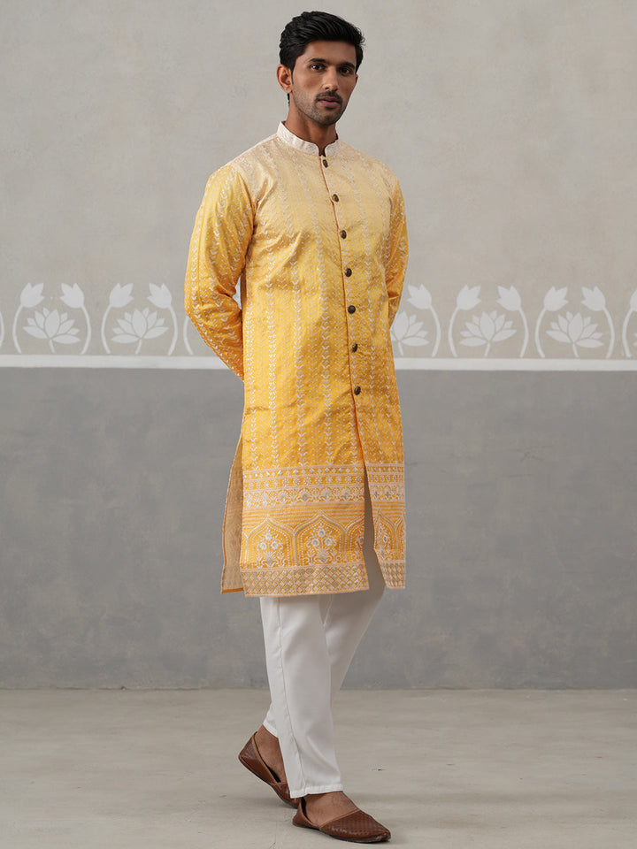 Designer Embroidery Silk Blend Kurta Pyjama For Men