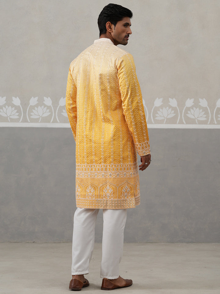 Designer Embroidery Silk Blend Kurta Pyjama For Men
