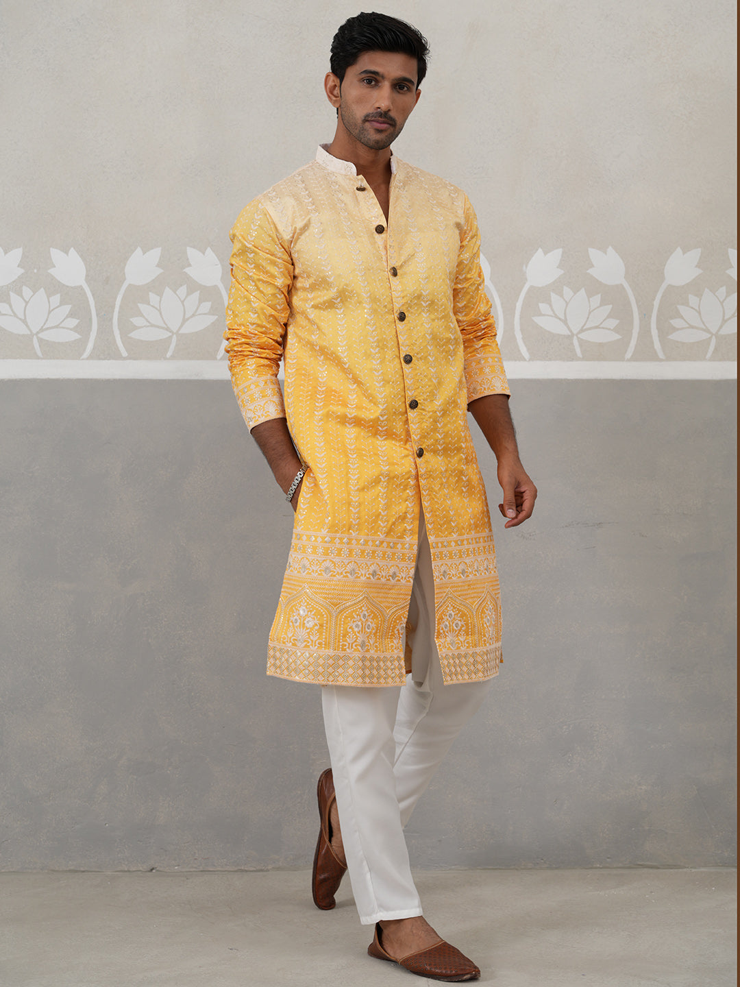 Designer Embroidery Silk Blend Kurta Pyjama For Men