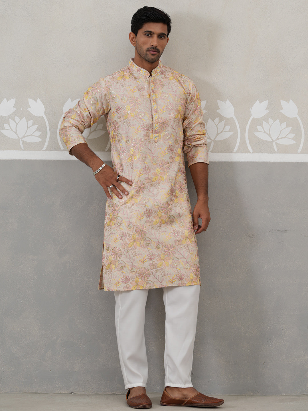 Floral Embroidered And Sequins Kurta Set