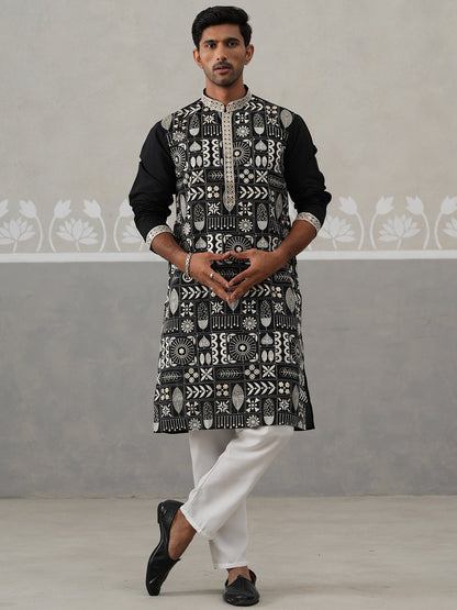 Silk Blend Embroidered Kurta Pyjama Set