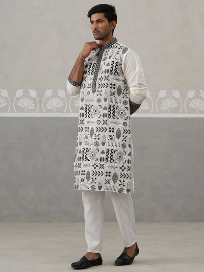 Silk Blend Embroidered Kurta Pyjama Set