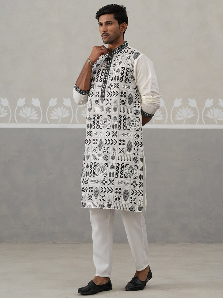 Silk Blend Embroidered Kurta Pyjama Set