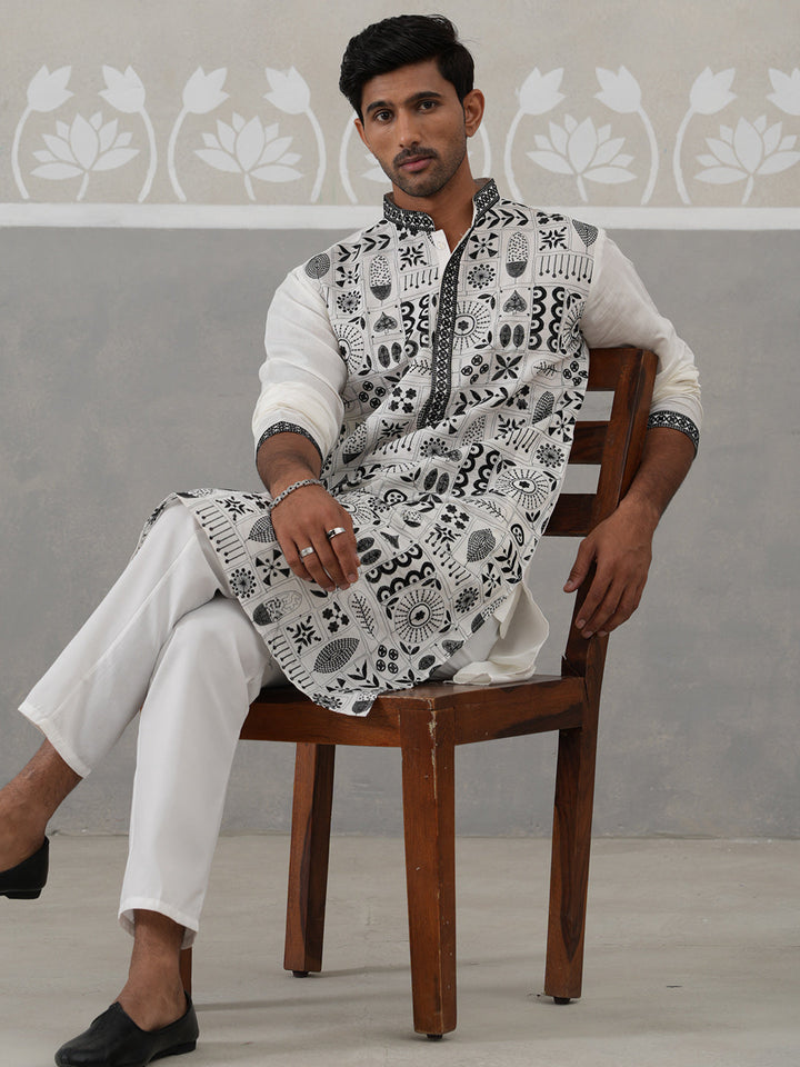 Silk Blend Embroidered Kurta Pyjama Set