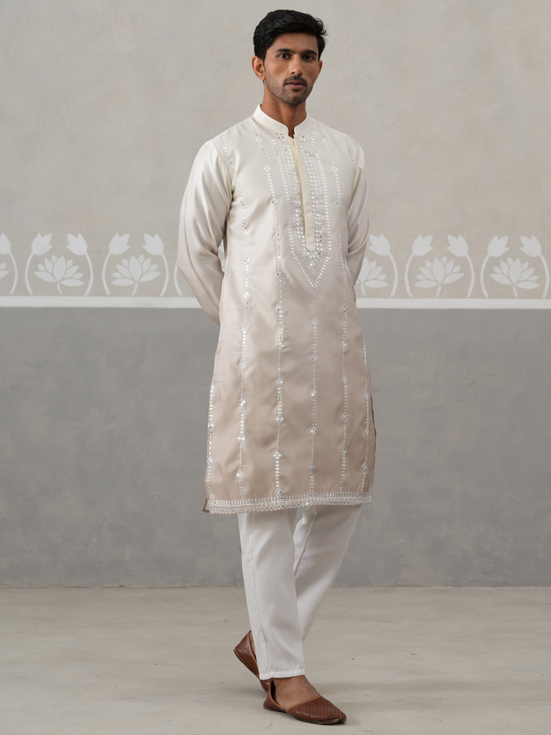 Silk Blend Mirror Work Kurta Pyjama Set