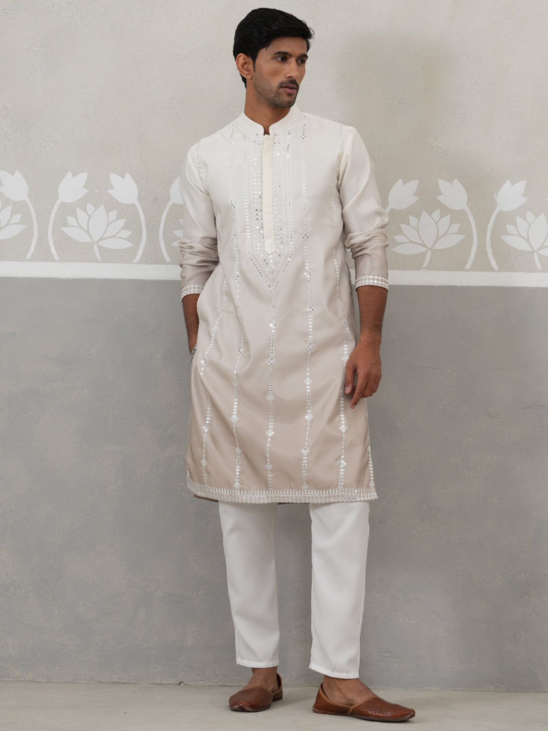 Silk Blend Mirror Work Kurta Pyjama Set