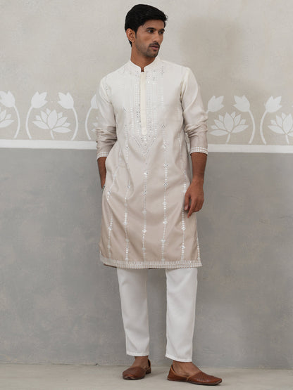 Silk Blend Mirror Work Kurta Pyjama Set
