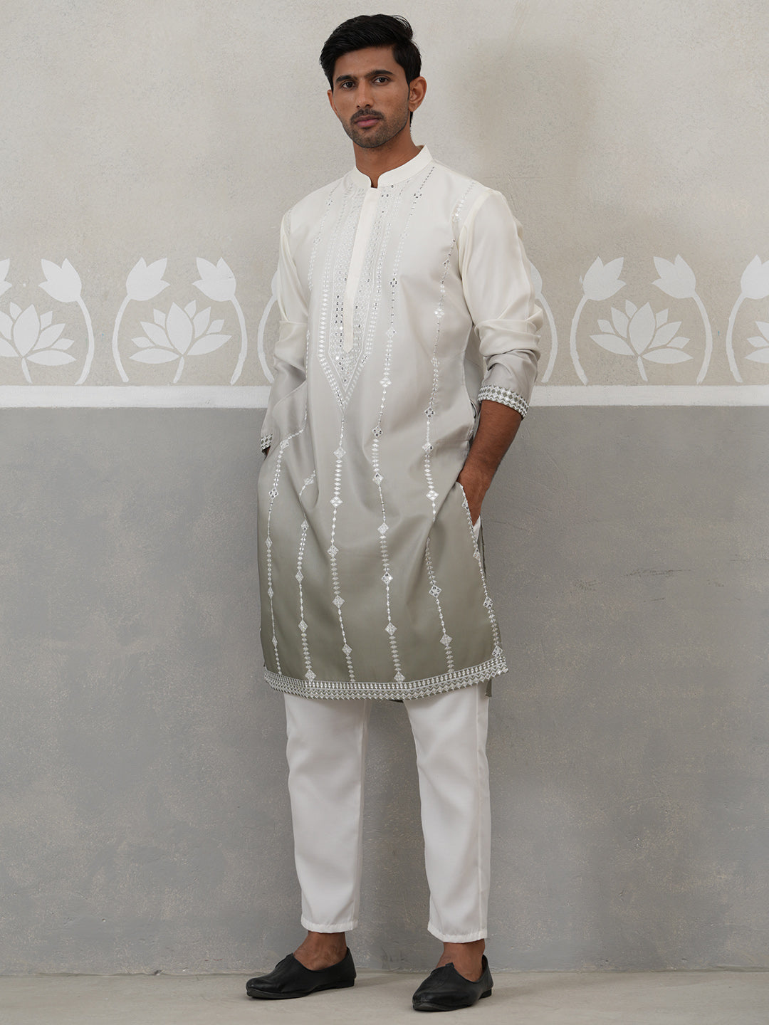 Silk Blend Mirror Work Kurta Pyjama Set