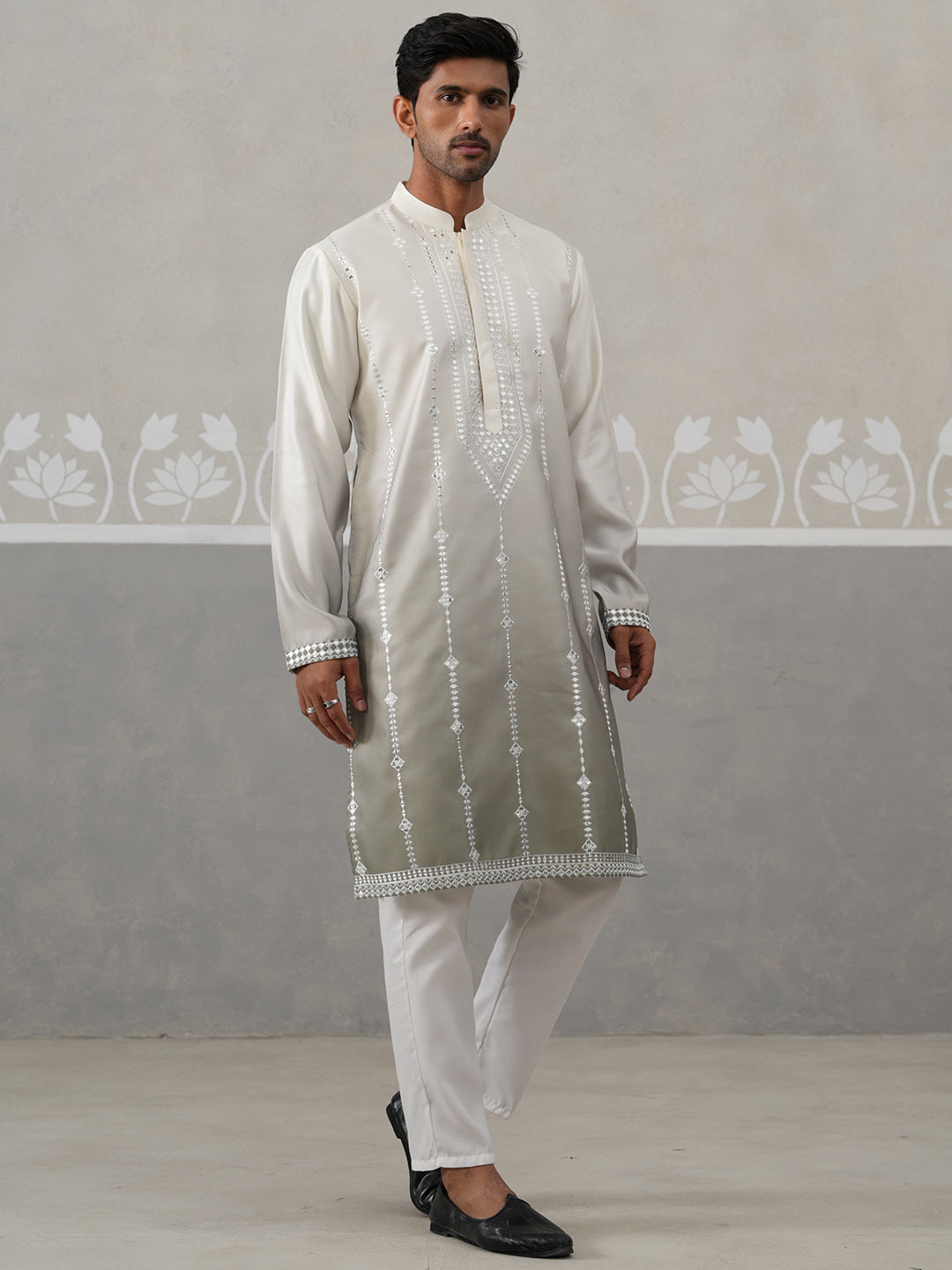 Silk Blend Mirror Work Kurta Pyjama Set
