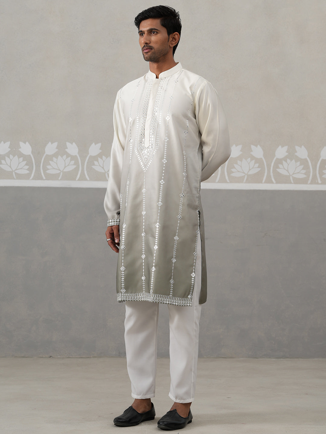Silk Blend Mirror Work Kurta Pyjama Set