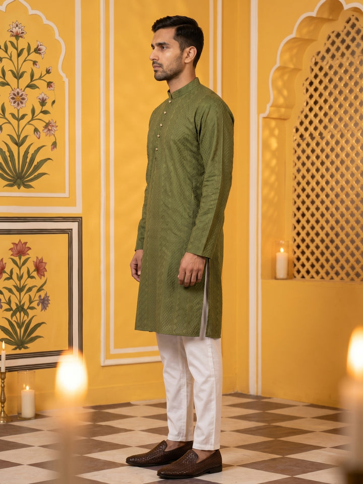 Embroidered Cotton Kurta With Churidar