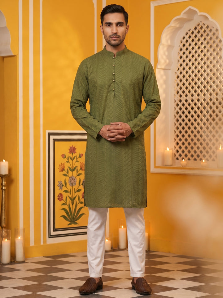 Embroidered Cotton Kurta With Churidar