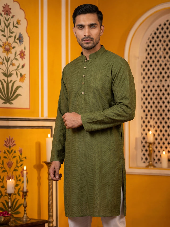 Embroidered Cotton Kurta With Churidar