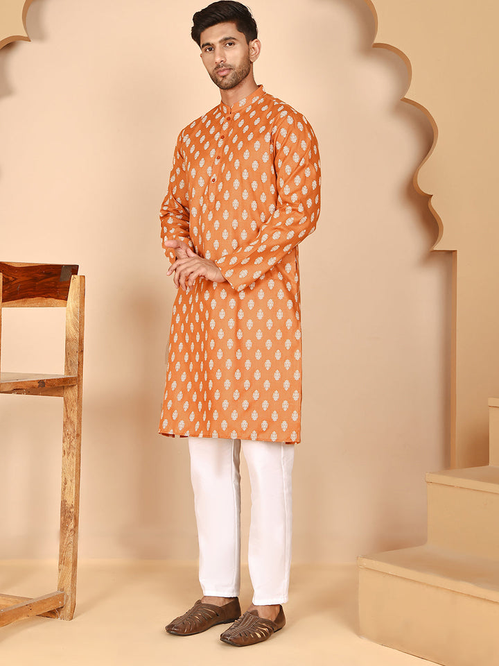 Floral Printed Kurta With Churidar For Men