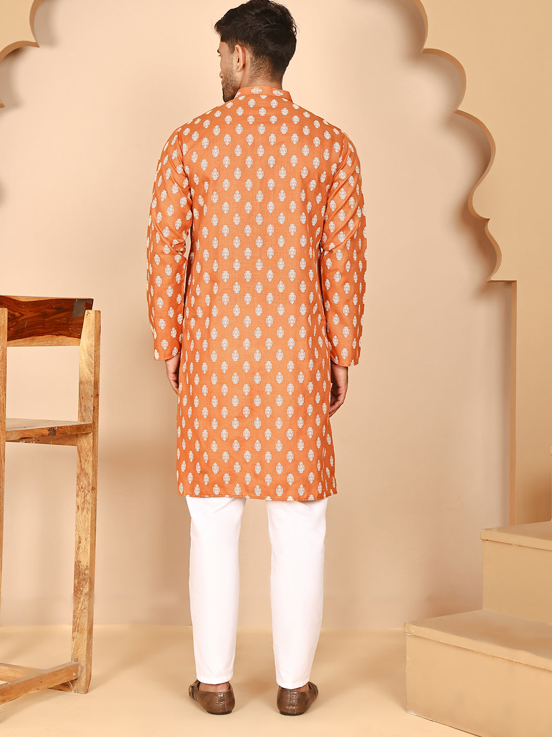 Floral Printed Kurta With Churidar For Men
