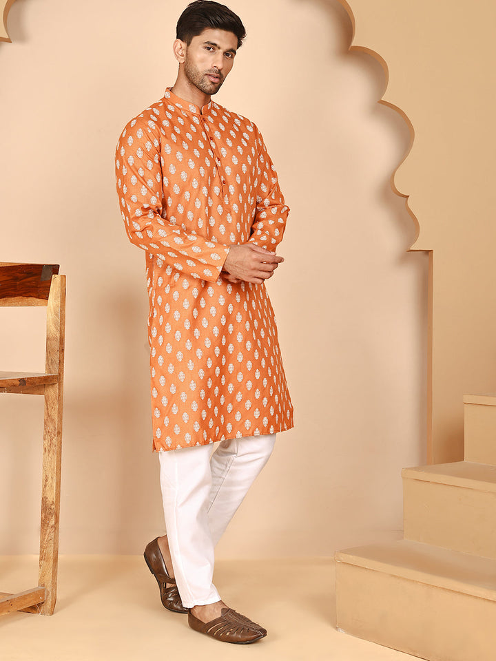 Floral Printed Kurta With Churidar For Men