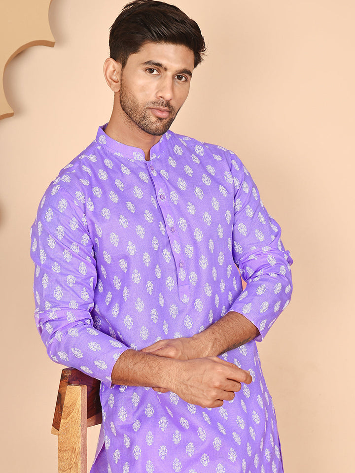 Floral Printed Kurta With Churidar For Men