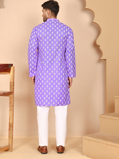 Floral Printed Kurta With Churidar For Men