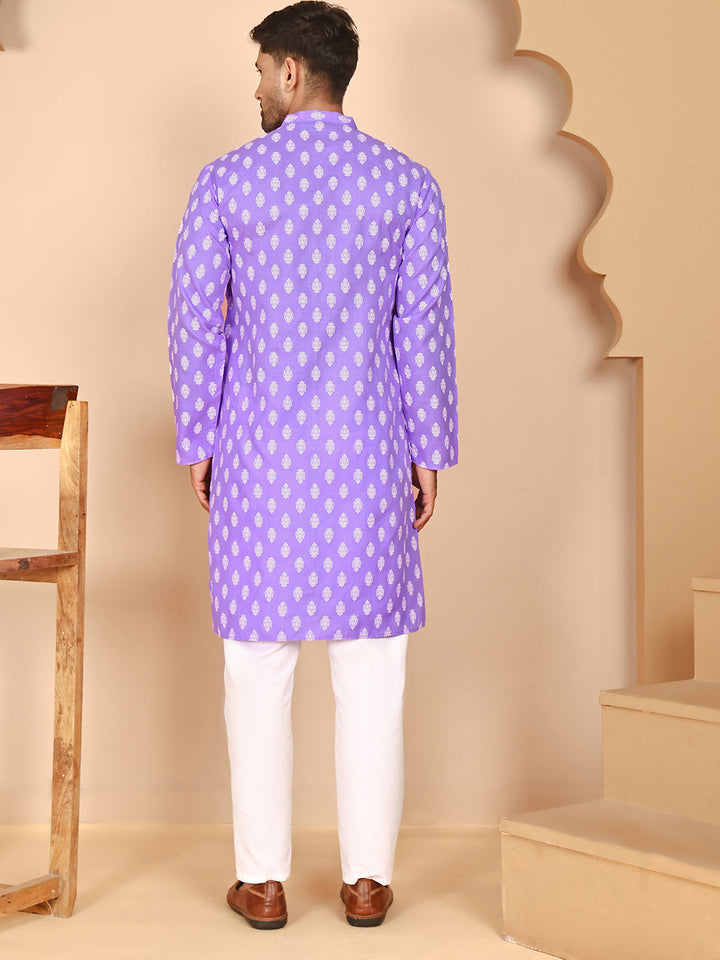 Floral Printed Kurta With Churidar For Men