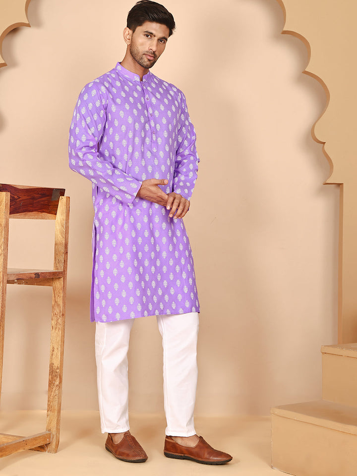 Floral Printed Kurta With Churidar For Men