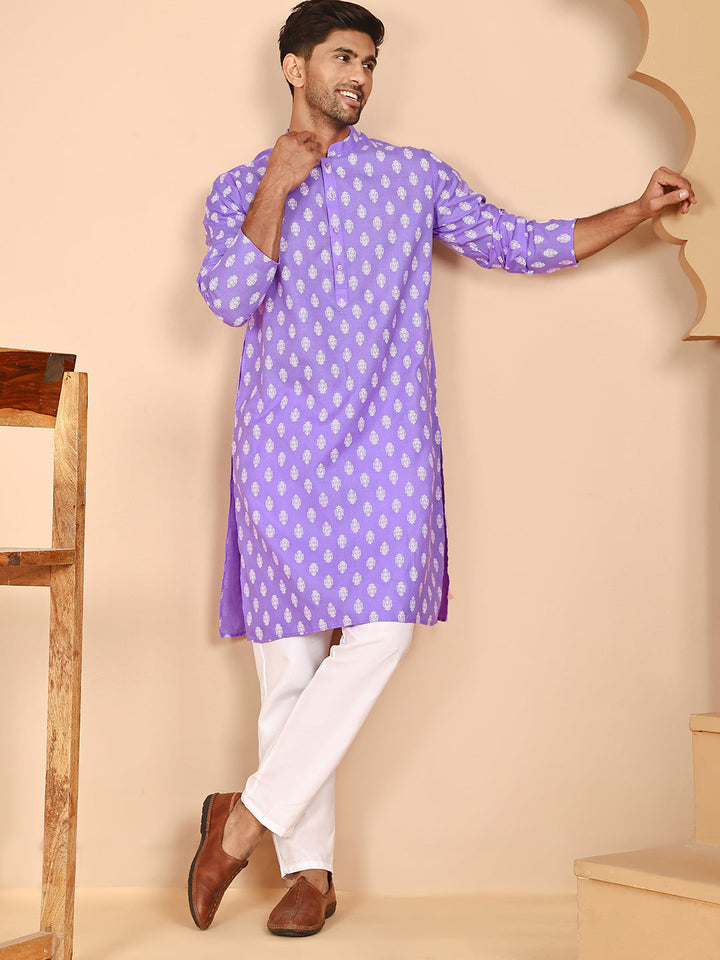 Floral Printed Kurta With Churidar For Men